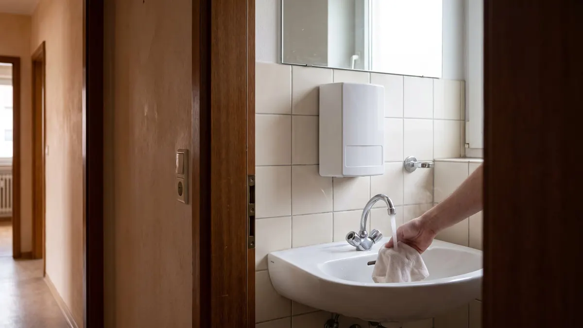 Elektrischer Durchlauferhitzer über einem Waschbecken